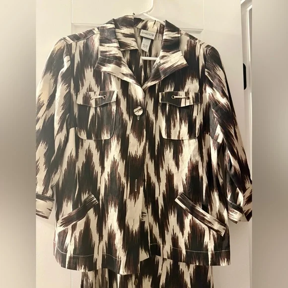 Chico's Linen Jacket and Dress Set in Brown and Cream - Picture 3 of 12